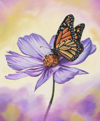 Purple flower with butterfly