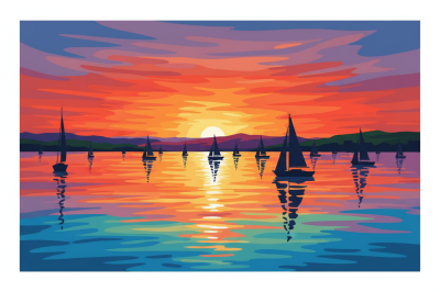 Sailboats at sunset