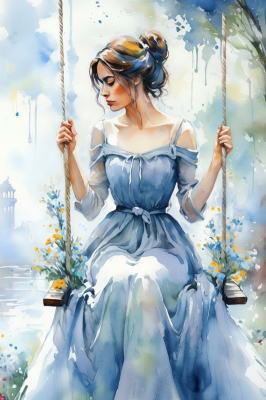 Watercolor of a girl on a swing
