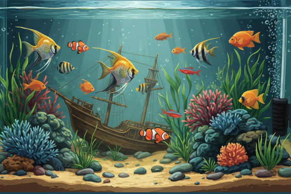 Aquarium with a shipwreck gobelin