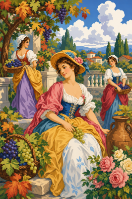 Harvest court lady gobelin life scene