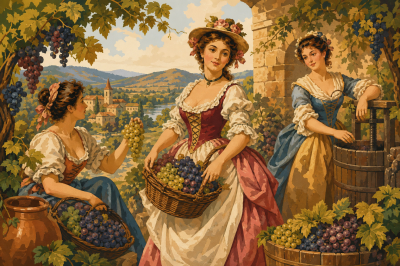 Harvest court lady gobelin life scene