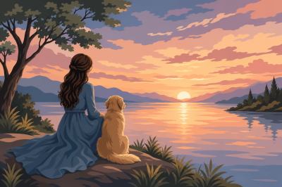 Lakeside sunset needlepoint pattern