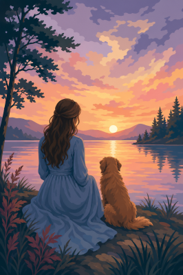 Lakeside sunset needlepoint pattern