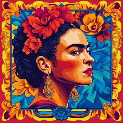 Frida Kahlo portrait in the style of Alphonse Mucha. – FR24-022