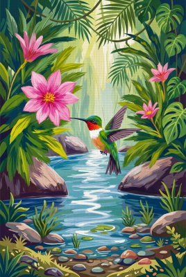 Hummingbird by the tropical stream