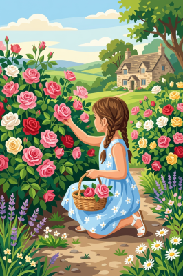 Girl picking roses