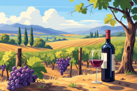 An Italian vineyard landscape in Tuscany with a tapestry needlepoint design
