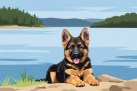 Dog portrait - German Shepherd puppy by the pond