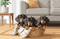 Dachshund puppies in a basket