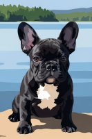 Dog portrait - French Bulldog by the lake