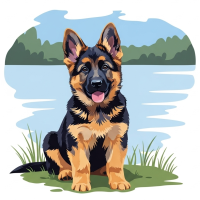 Dog portrait - German Shepherd puppy by the lake