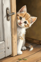 Cute little cat in front of the door