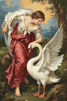 Woman with a swan in a landscape