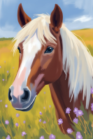 Horse portrait in a floral meadow