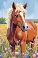 Horse in a flower field