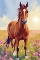 Horse in a flower field