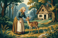 Old lady and the fawn