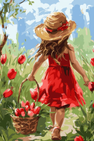 Girl with tulips in the field