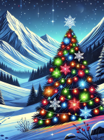 Brilliant Christmas tree in the mountains