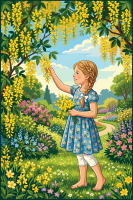 Girl with golden rain flowers