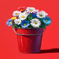 Colorful flowers in a red bucket